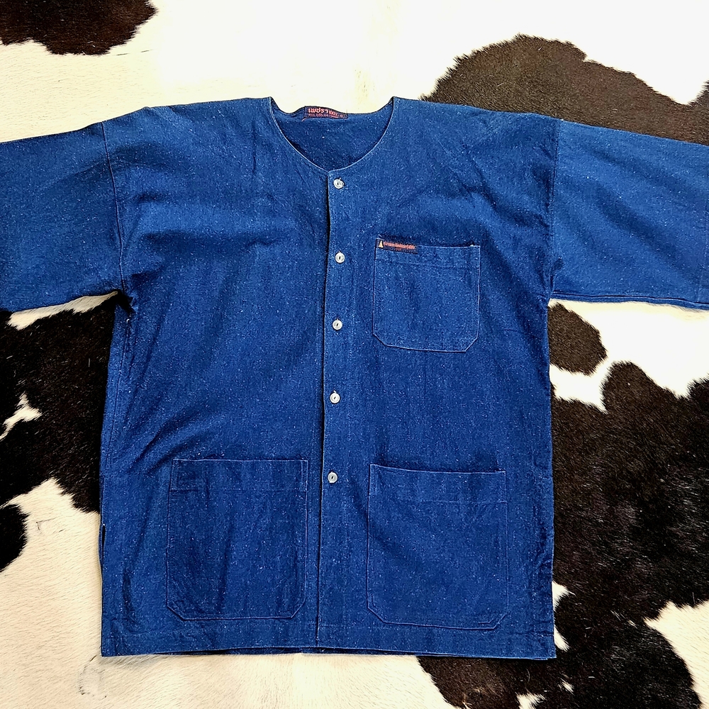 Blue Cotton Denim Button-Up Smock Style Workshirt UNISEX shirt M/L